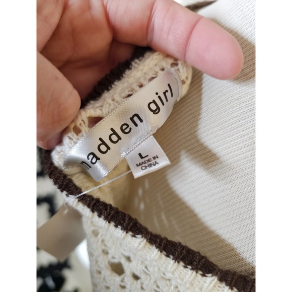 HIPPIE MADDEN GIRL Cream Crochet Vest Womens L Sleeveless Cardigan Hippie - Picture 6 of 6